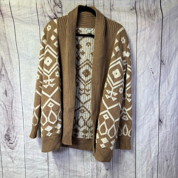 Old Navy Brown White Tribal Aztec Open Front Cardigan Sweater Womens Size S - Picture 1 of 6